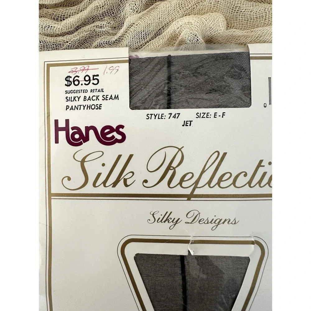 Vintage Hanes Silk‎ Reflections Pantyhose Black W/backseam Size EF Style 747 Jet